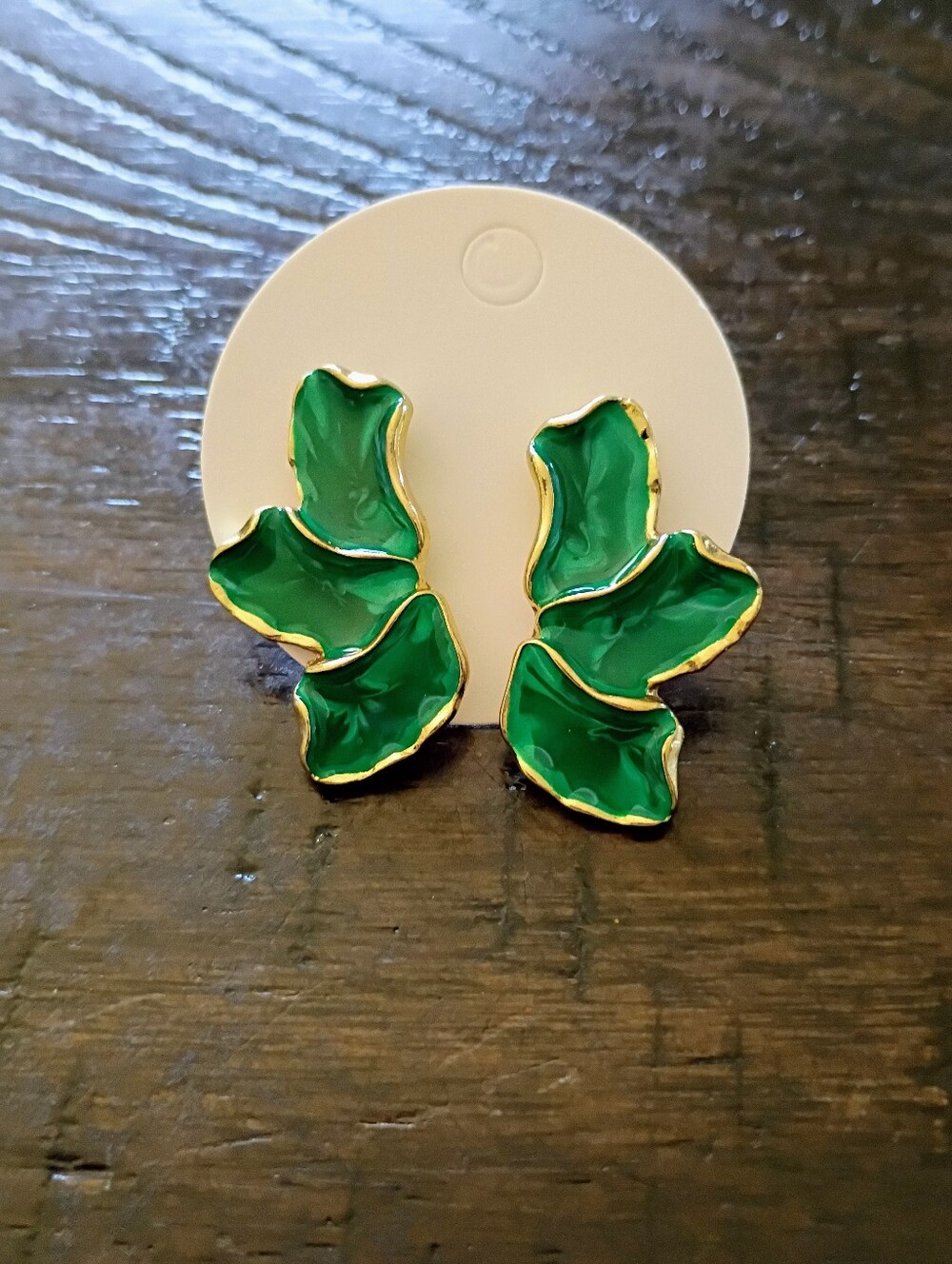 New Green Leaf Enamel Statement Earrings - Women's Jewelry